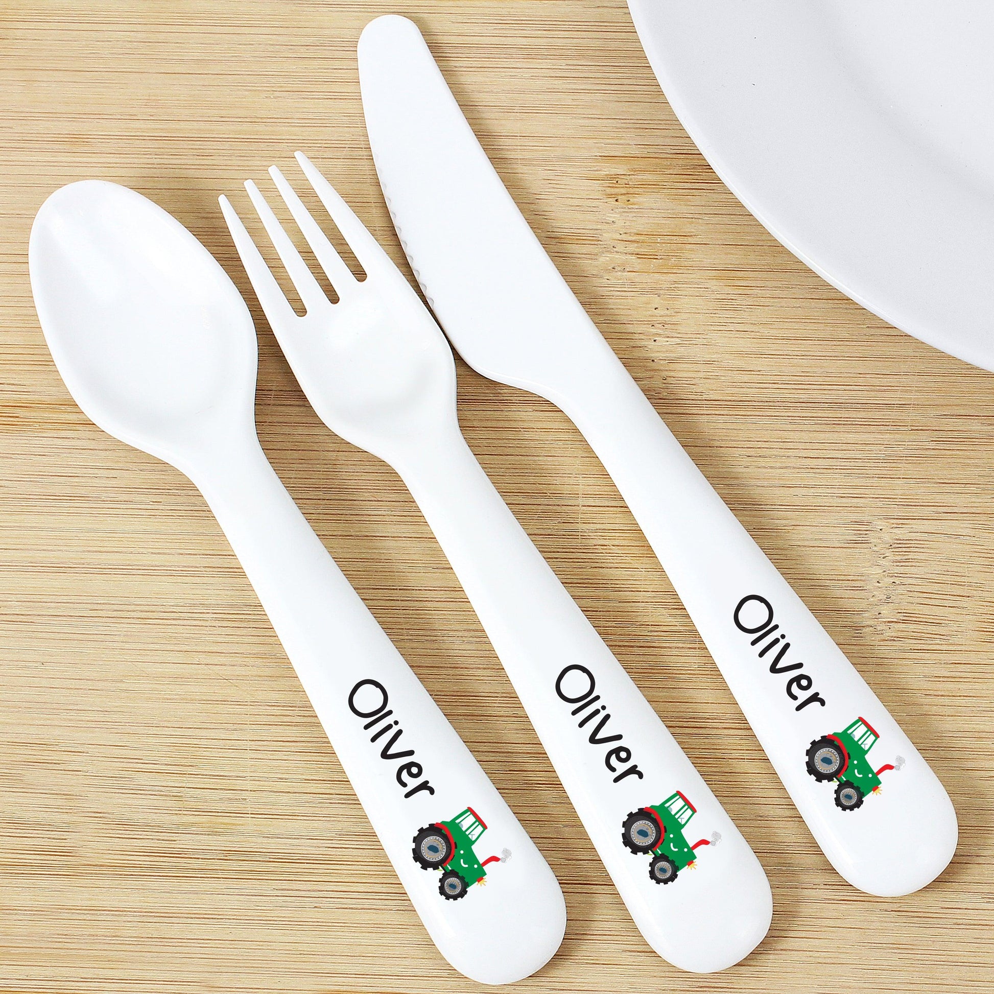 Personalised Tractor 3 Piece Plastic Cutlery Set