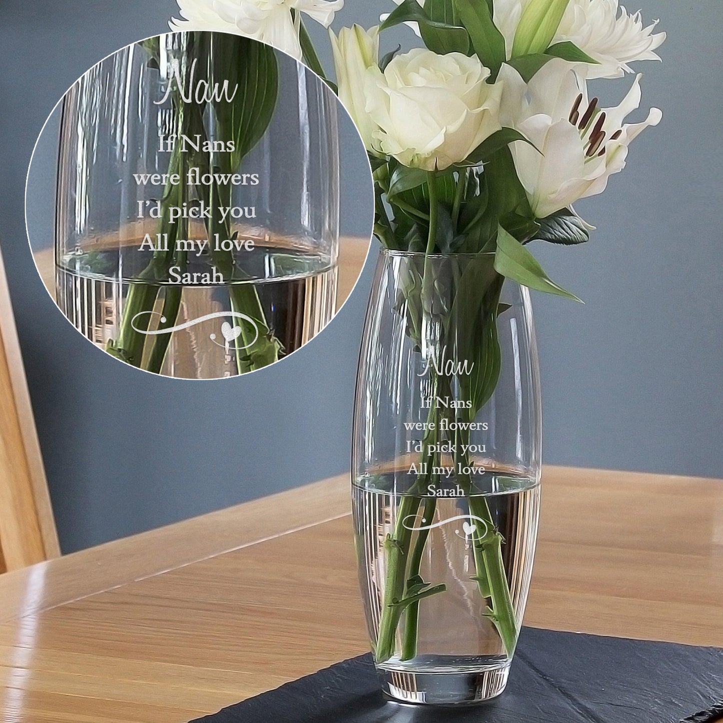 Personalised Swirls & Hearts Bullet Vase