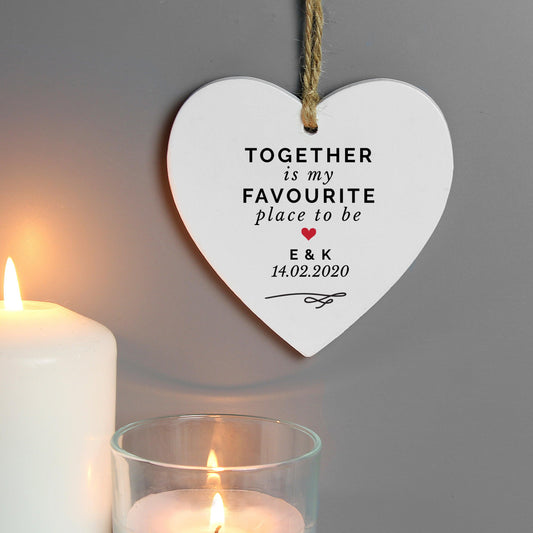 Personalised Together Is My Favorite Place Wooden Heart Decoration