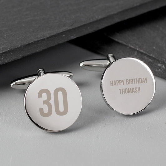 Personalised Birthday Age Round Cufflinks - Myhappymoments.co.uk