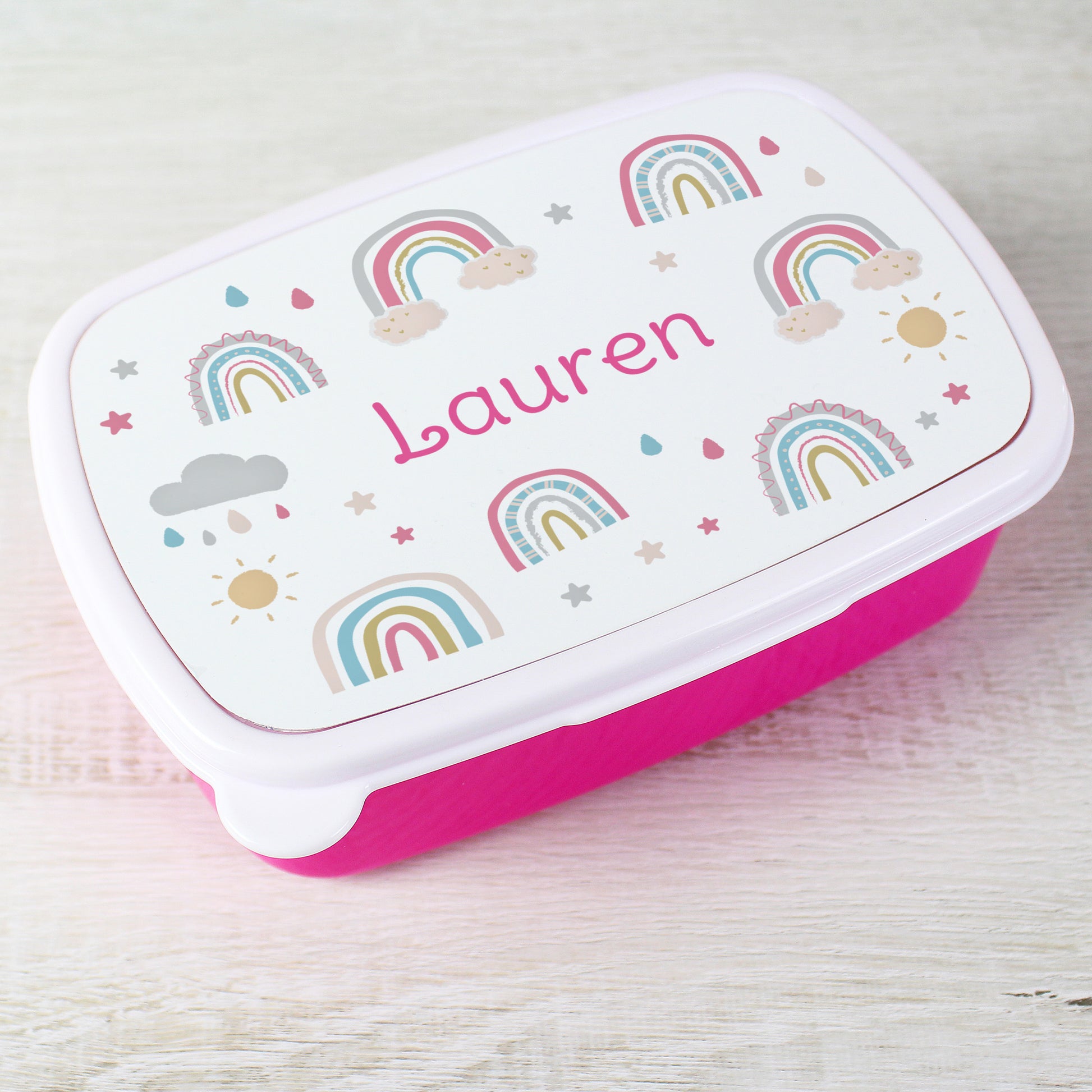 Personalised Rainbow Pink Lunch Box