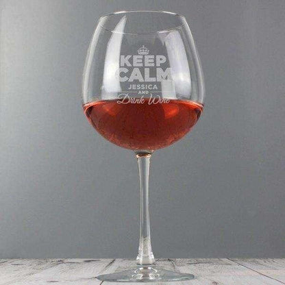 Personalised Keep Calm Bottle of Wine Glass - Myhappymoments.co.uk