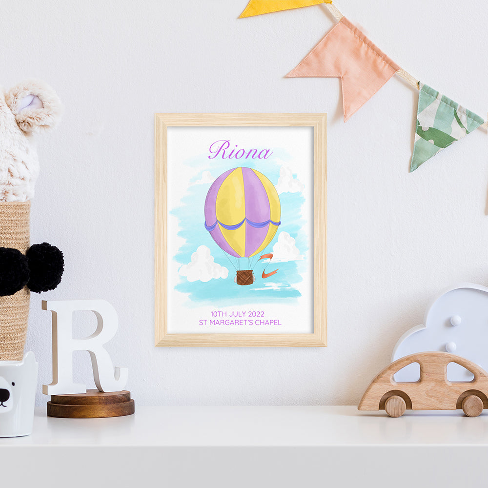 Personalised Hot Air Balloon Natural Framed Print