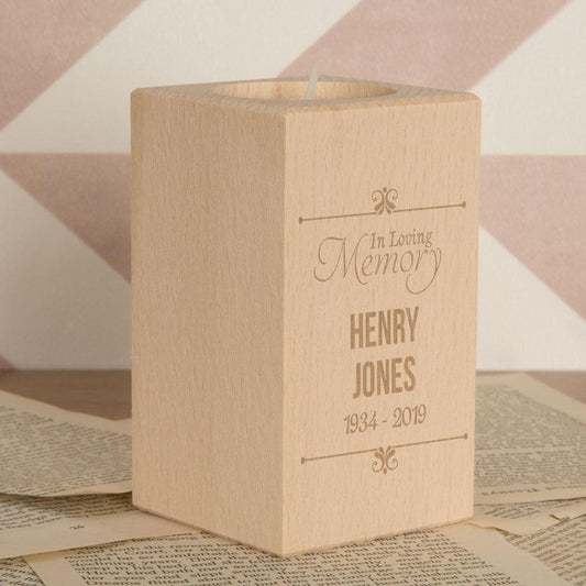 Personalised In Loving Memory Wooden Memorial Tealight Holder