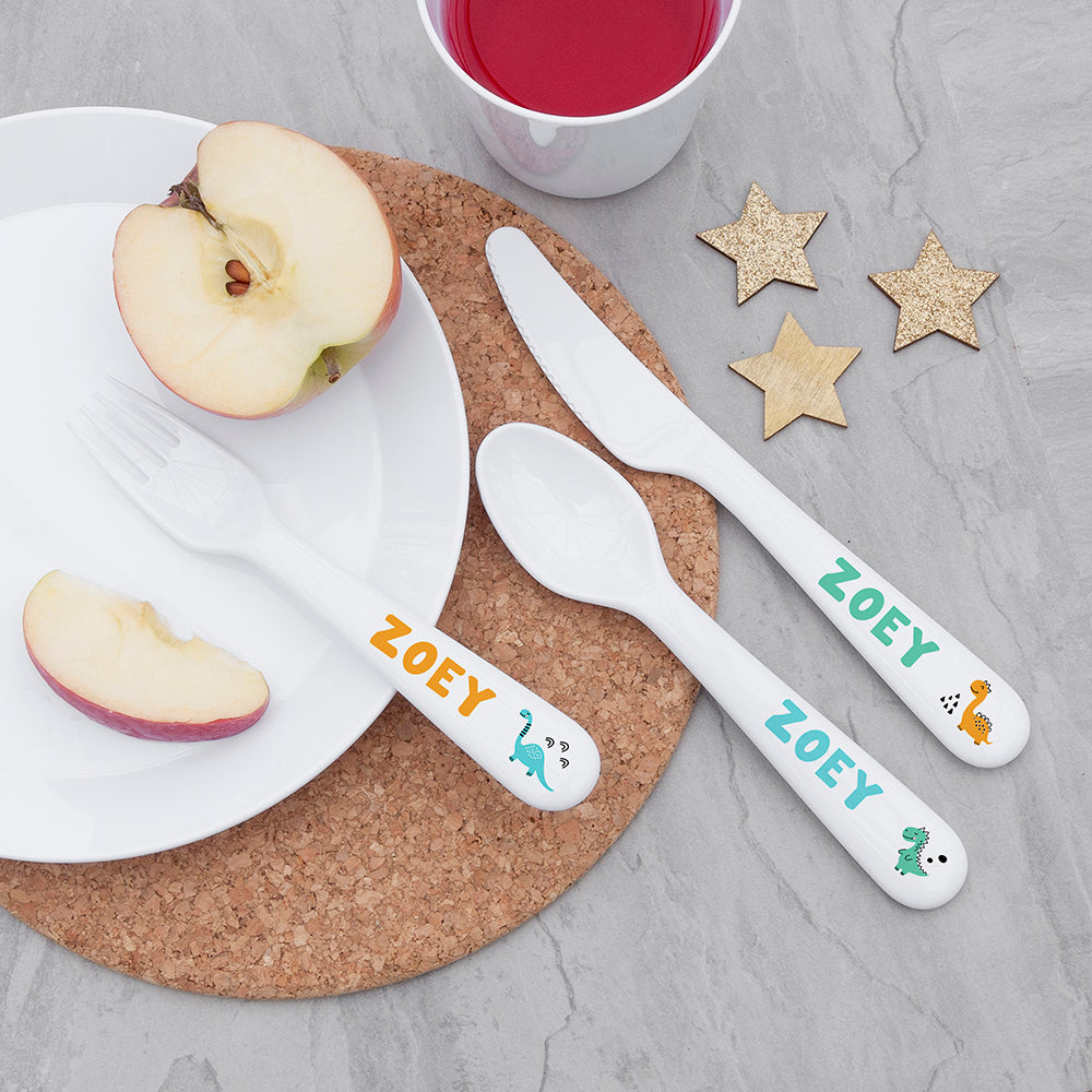 Personalised Children's Cute Dinosaur Cutlery Set