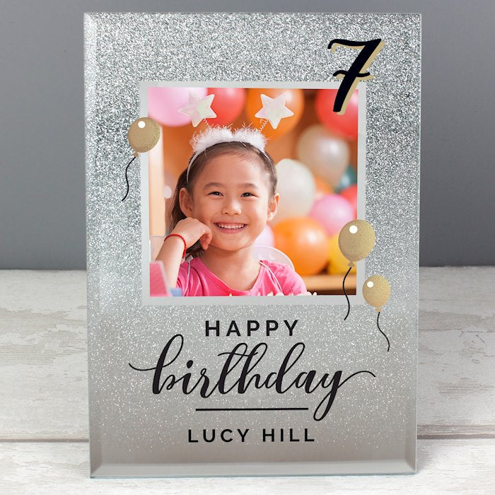 Personalised Birthday Age Glitter Glass Photo Frame 4x4 - Myhappymoments.co.uk