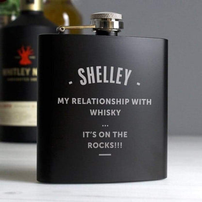 Personalised Any Message Black Hip Flask - Myhappymoments.co.uk