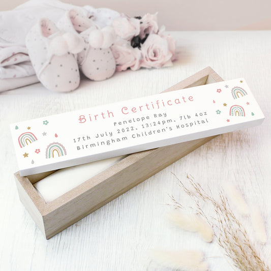 Personalised Rainbow Birth Wooden Certificate Holder