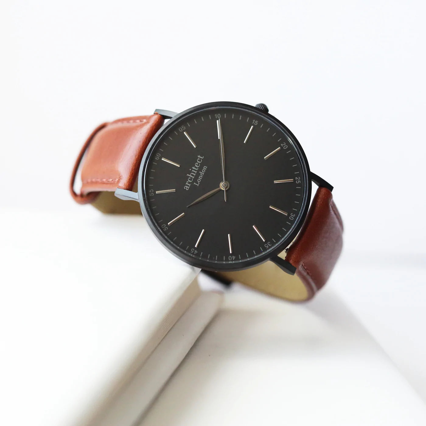 Personalised Men's Architect Minimalist Watch With Walnut Strap