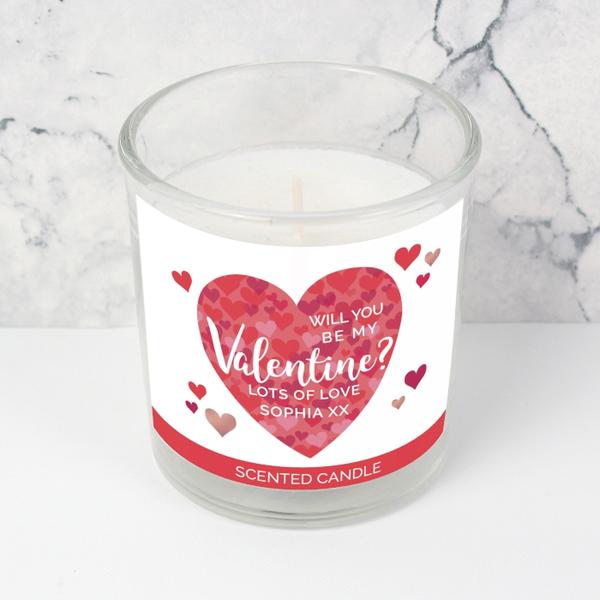 Personalised Will You Be My Valentine Confetti Hearts Scented Jar Candle - Myhappymoments.co.uk