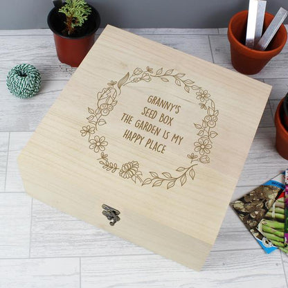 Personalised Floral Wreath Large Wooden Keepsake Box - Myhappymoments.co.uk