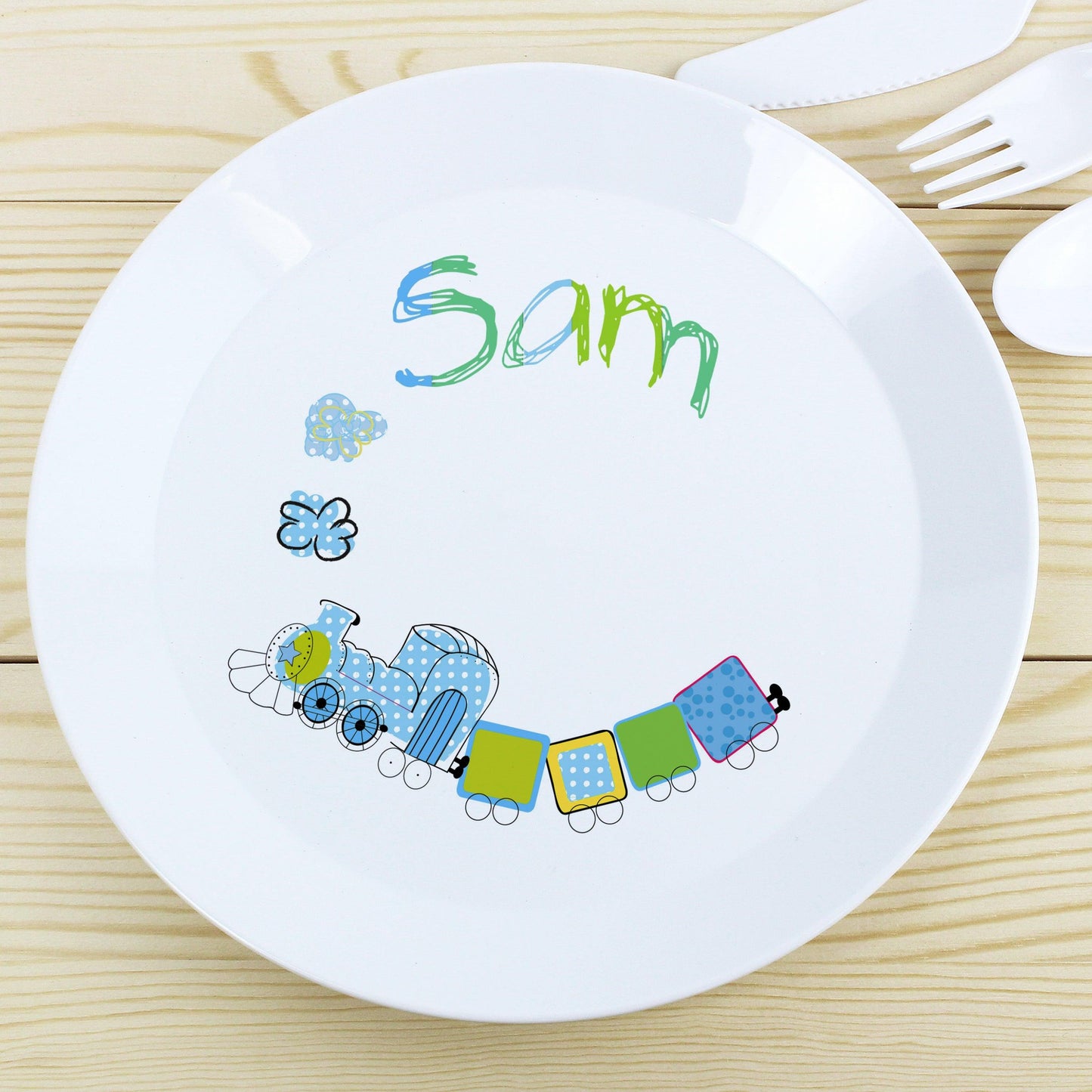 Personalised Patchwork Train Plastic Plate