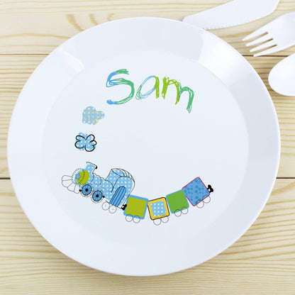 Personalised Patchwork Train Plastic Plate