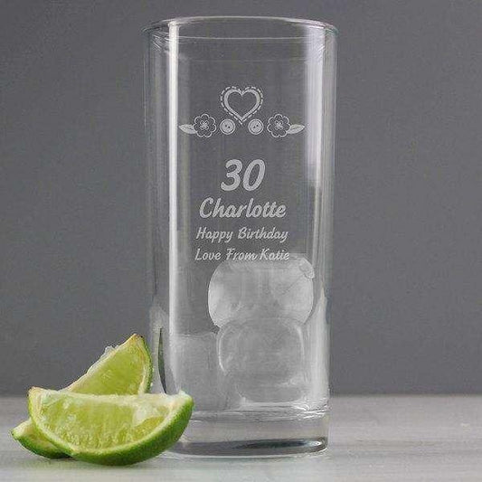 Personalised Birthday Age Female Hi Ball Glass - Myhappymoments.co.uk