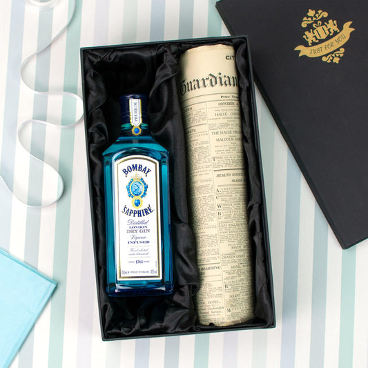 Bombay Sapphire Gin Bottle and Original Newspaper