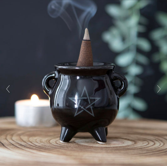 Pentagram Cauldron Ceramic Incense Holder