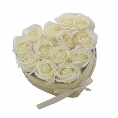 Soap Flower Gift Bouquet - 13 Cream Roses - Heart