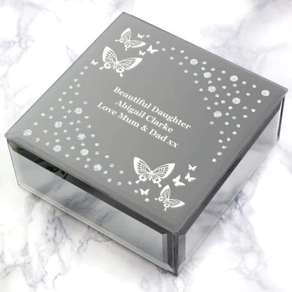 Personalised White Butterfly Diamante Glass Trinket Box - Myhappymoments.co.uk