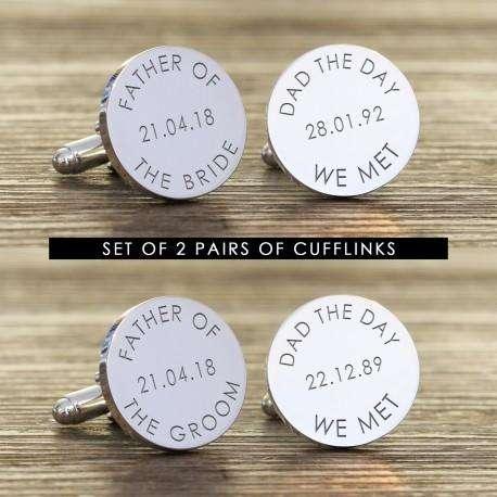 Fathers of the Bride and Groom Engraved Cufflinks - Set of 2 - Myhappymoments.co.uk