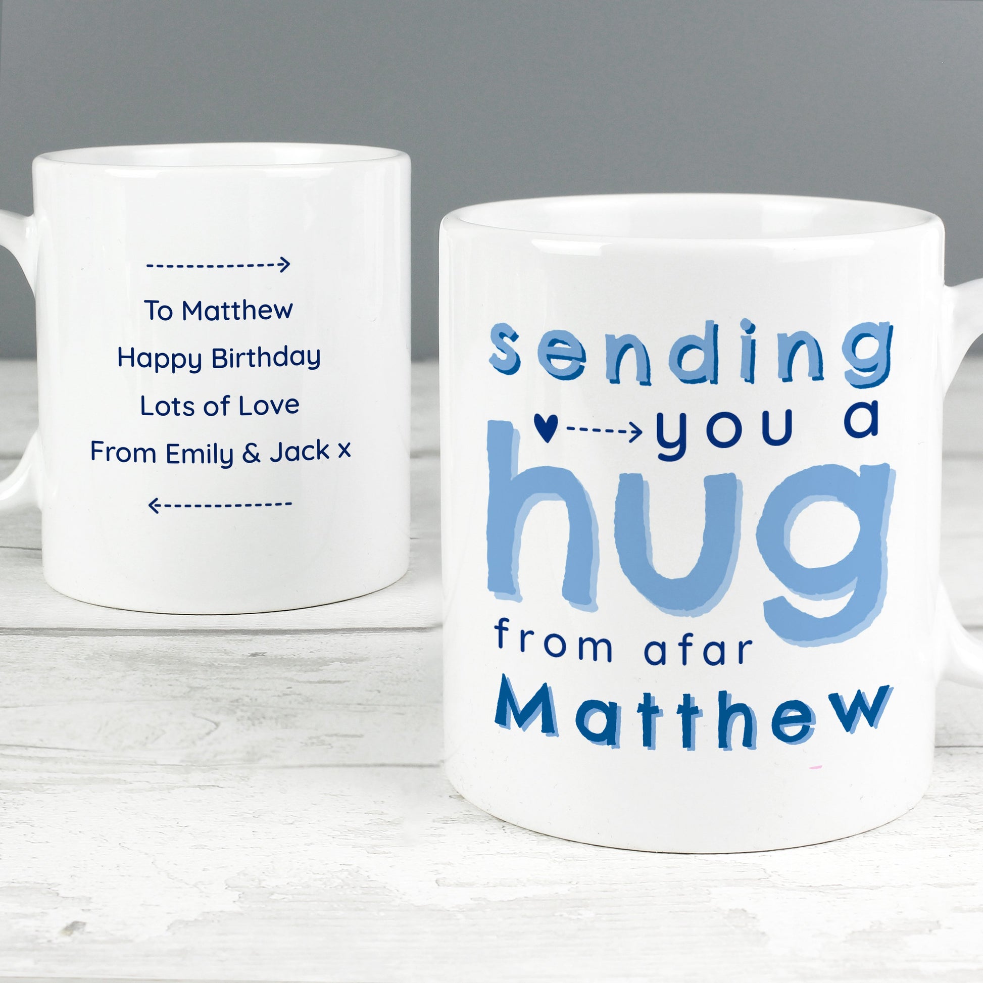 Personalised Blue Hug From Afar Mug