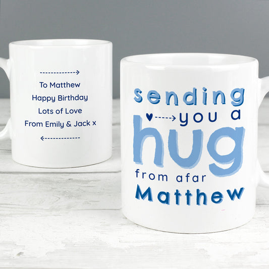 Personalised Blue Hug From Afar Mug