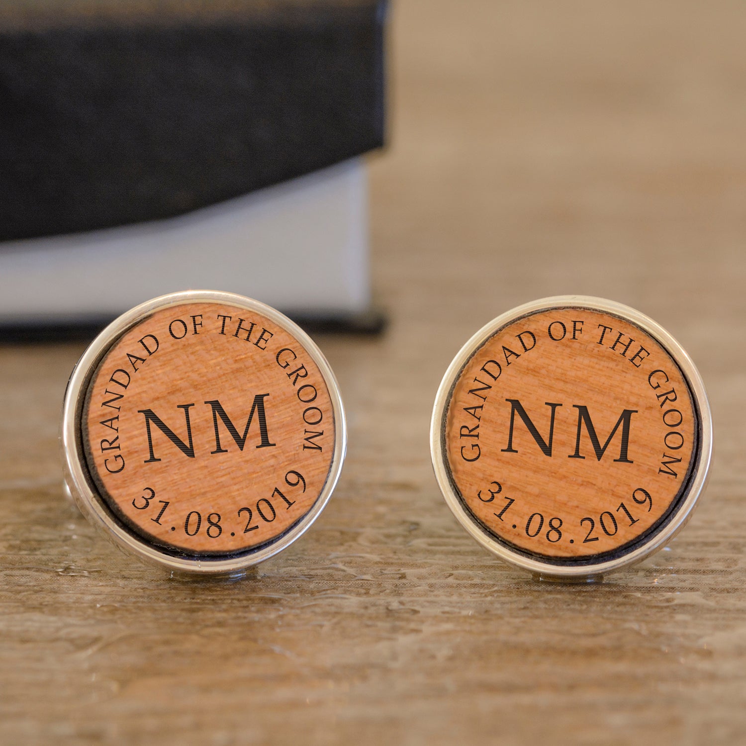 Personalised Grandad Of The Groom Wooden Cufflinks - Myhappymoments.co.uk