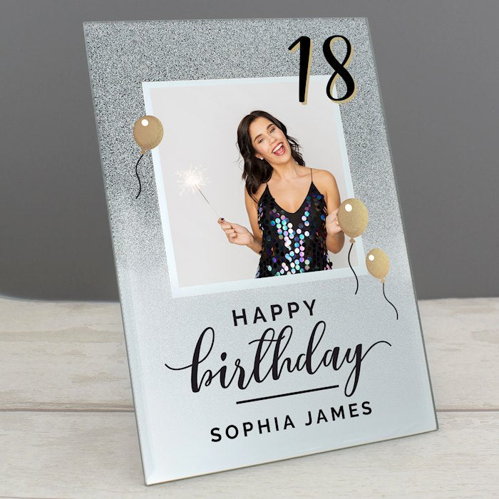 Personalised Birthday Age Glitter Glass Photo Frame 4x4 - Myhappymoments.co.uk