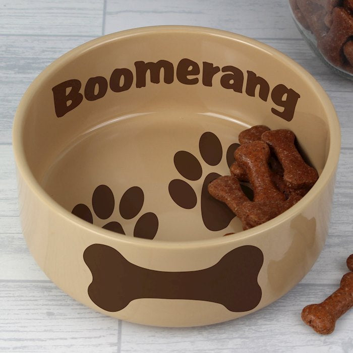 Personalised Large Brown Paws Dog Bowl - Myhappymoments.co.uk