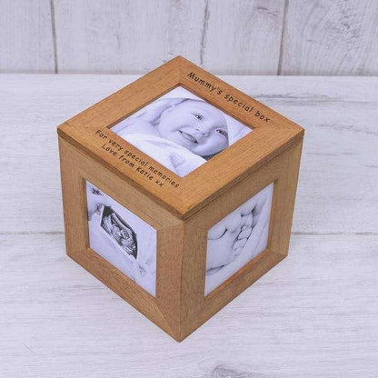 Personalised Oak Photo Cube - Any Message - Myhappymoments.co.uk