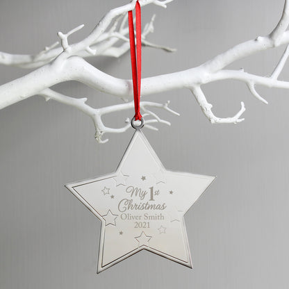 Personalised My 1st Christmas Star Metal Decoration