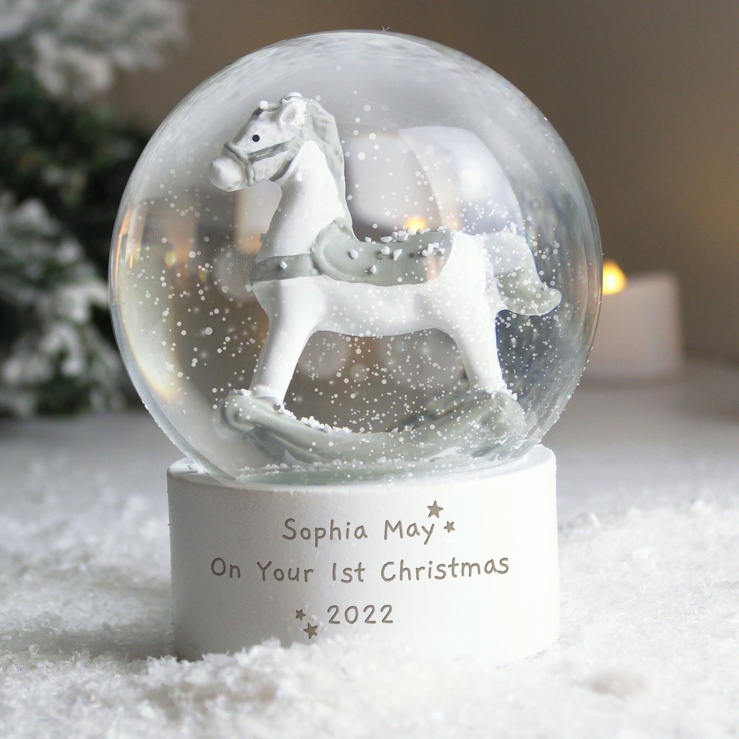 Personalised Free Text Rocking Horse Glitter Snow Globe