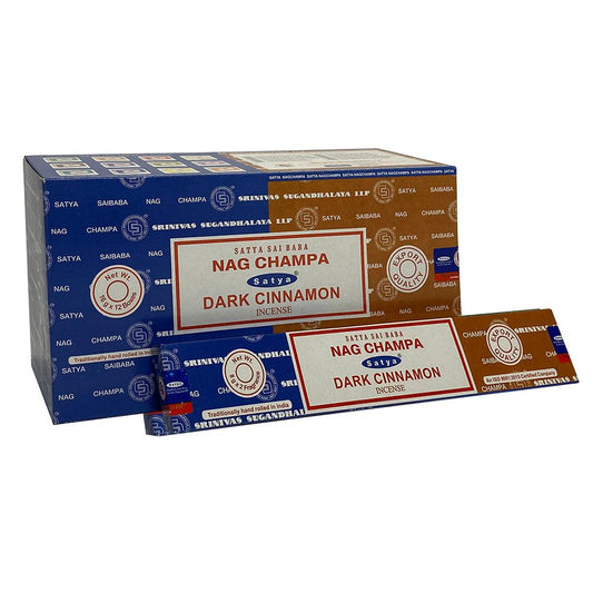 12 Pack of Combo Satya Incense Sticks - Nag Champa Dark Cinnamon