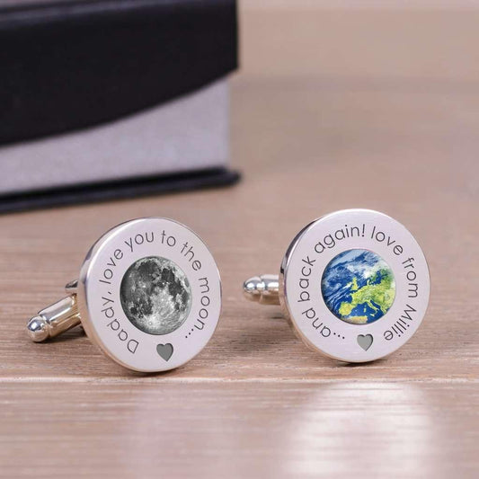 Personalised Daddy Love You To The Moon And Back Again Cufflinks - Myhappymoments.co.uk