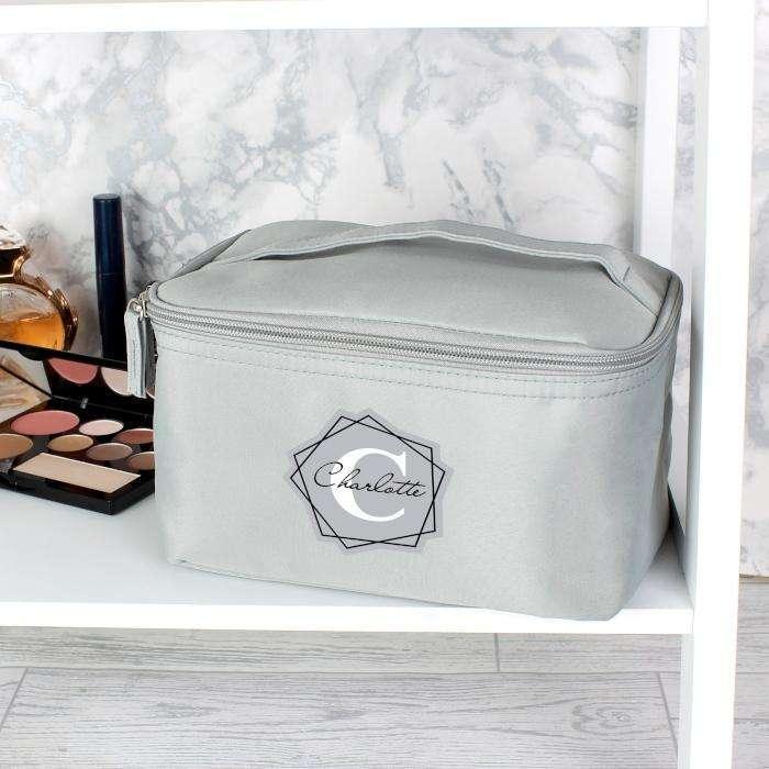 Personalised Initial Grey Make Up Wash Bag - Myhappymoments.co.uk