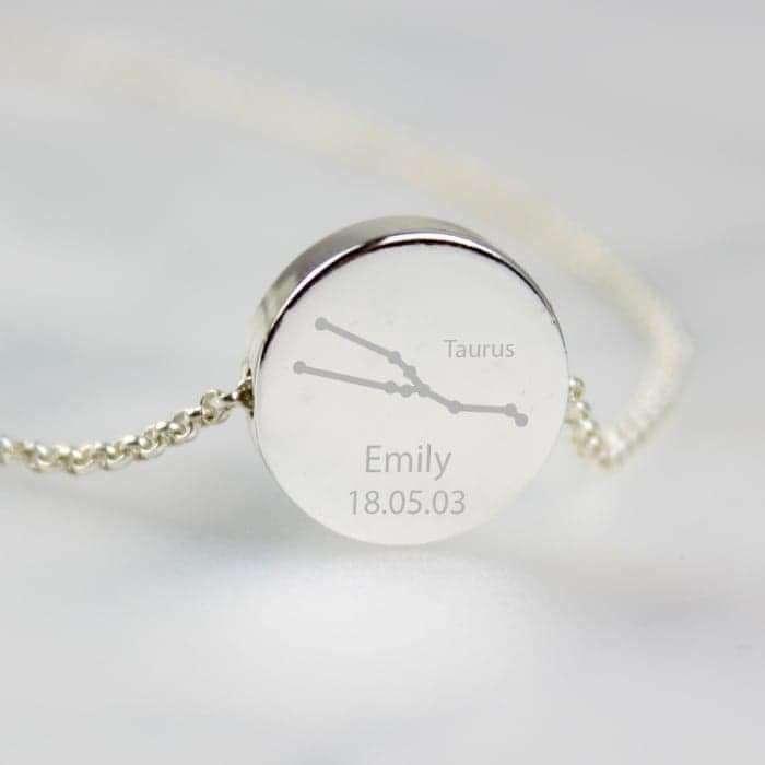 Personalised Taurus Zodiac Star Sign Silver Tone Necklace (April 20th - May 20th) - Myhappymoments.co.uk