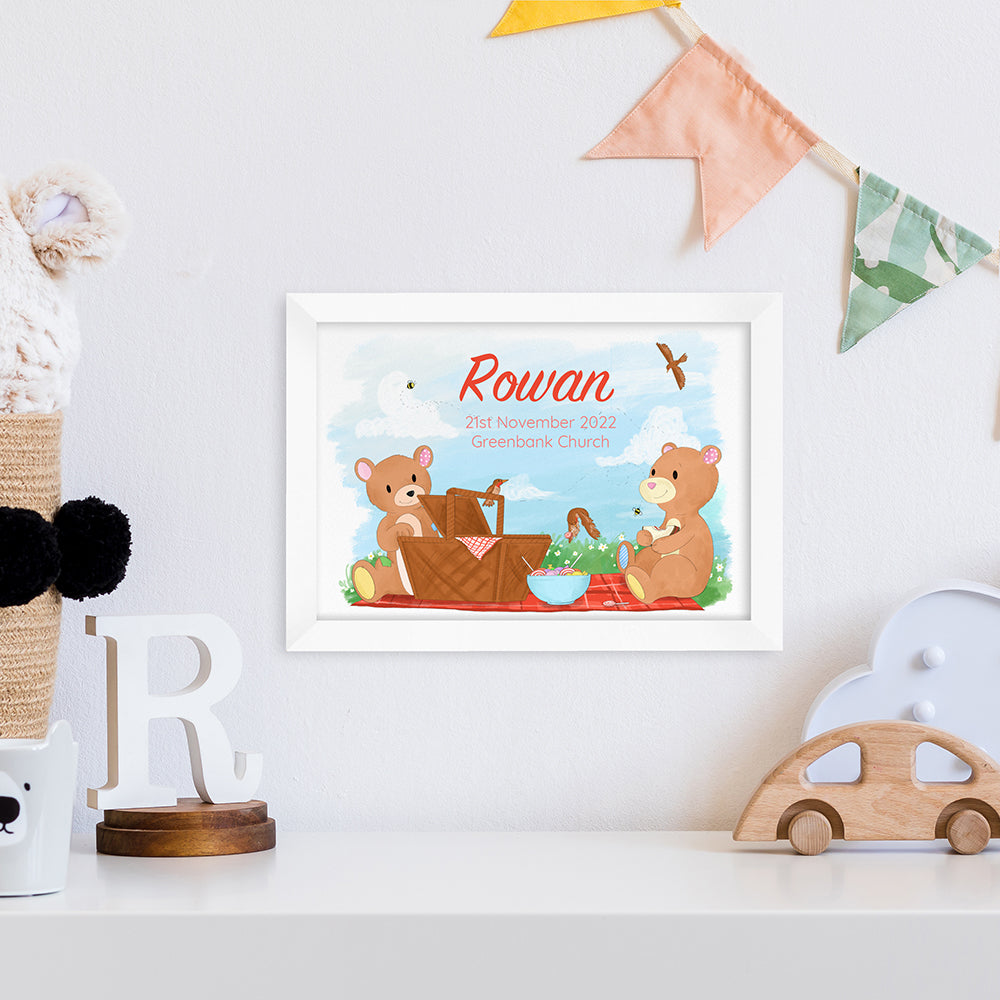 Personalised Teddy Bear Picnic White Framed Print