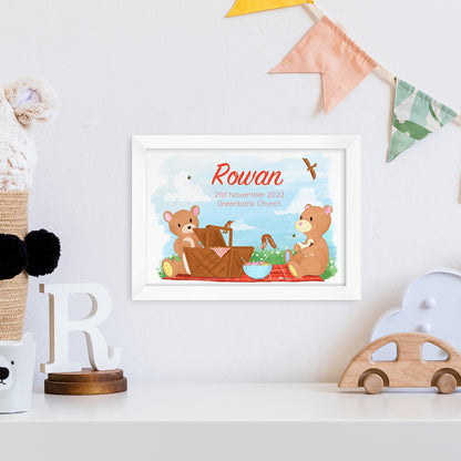 Personalised Teddy Bear Picnic White Framed Print