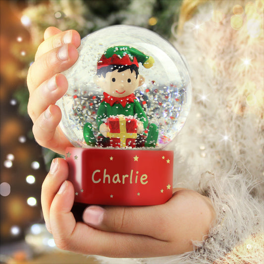 Personalised Name Only Elf Christmas Glitter Snow Globe