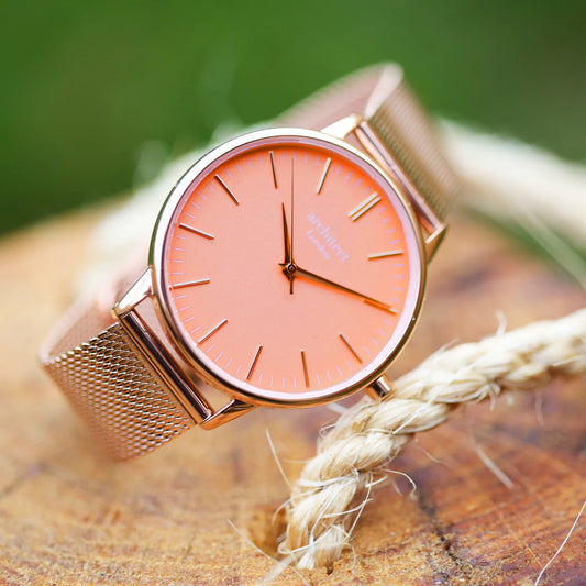 Personalised Ladies Architect Coral Watch With Rose Gold Mesh Strap