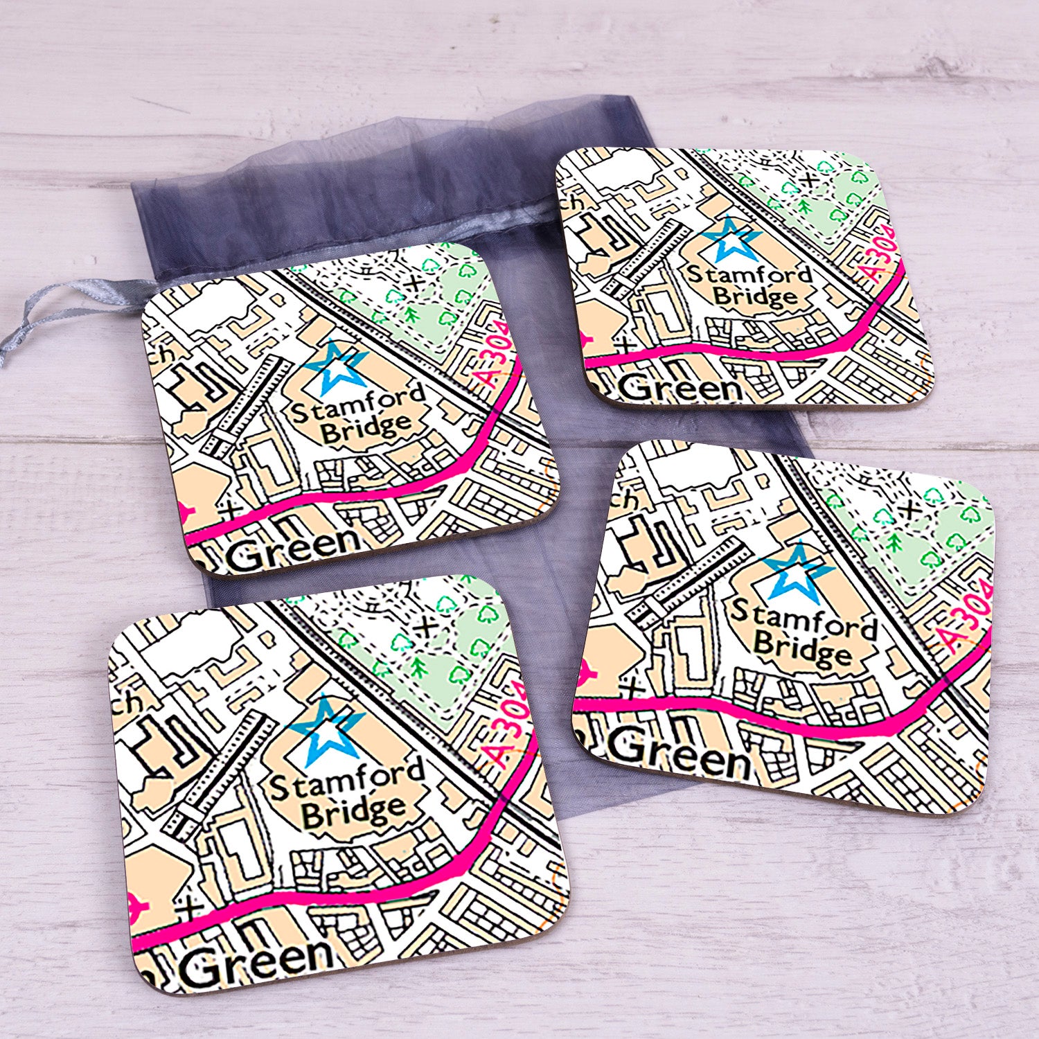 Football Club Stadium Map Set of 4 Coasters