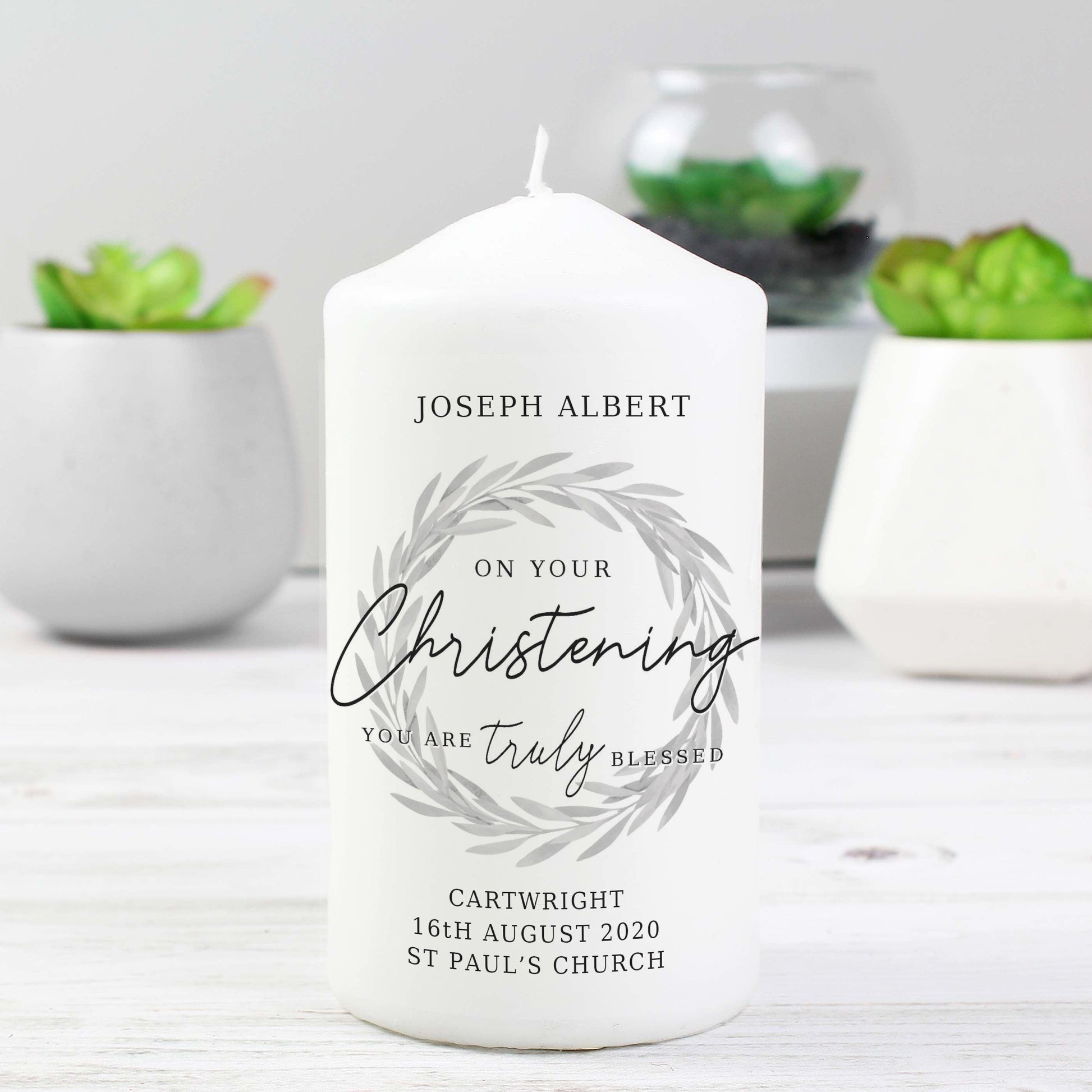 Personalised 'Truly Blessed' Christening Pillar Candle