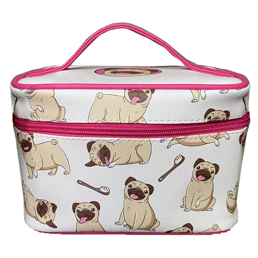 Mopps Pug Zip Around Makeup Bag with Handle