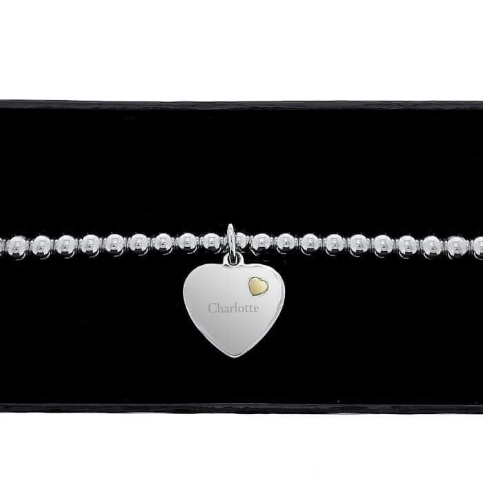 Personalised Sterling Silver and 9ct Gold Heart Bracelet - Myhappymoments.co.uk