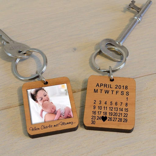 Personalised Upload Photo Wooden Key Ring - When...met Mummy... - Myhappymoments.co.uk