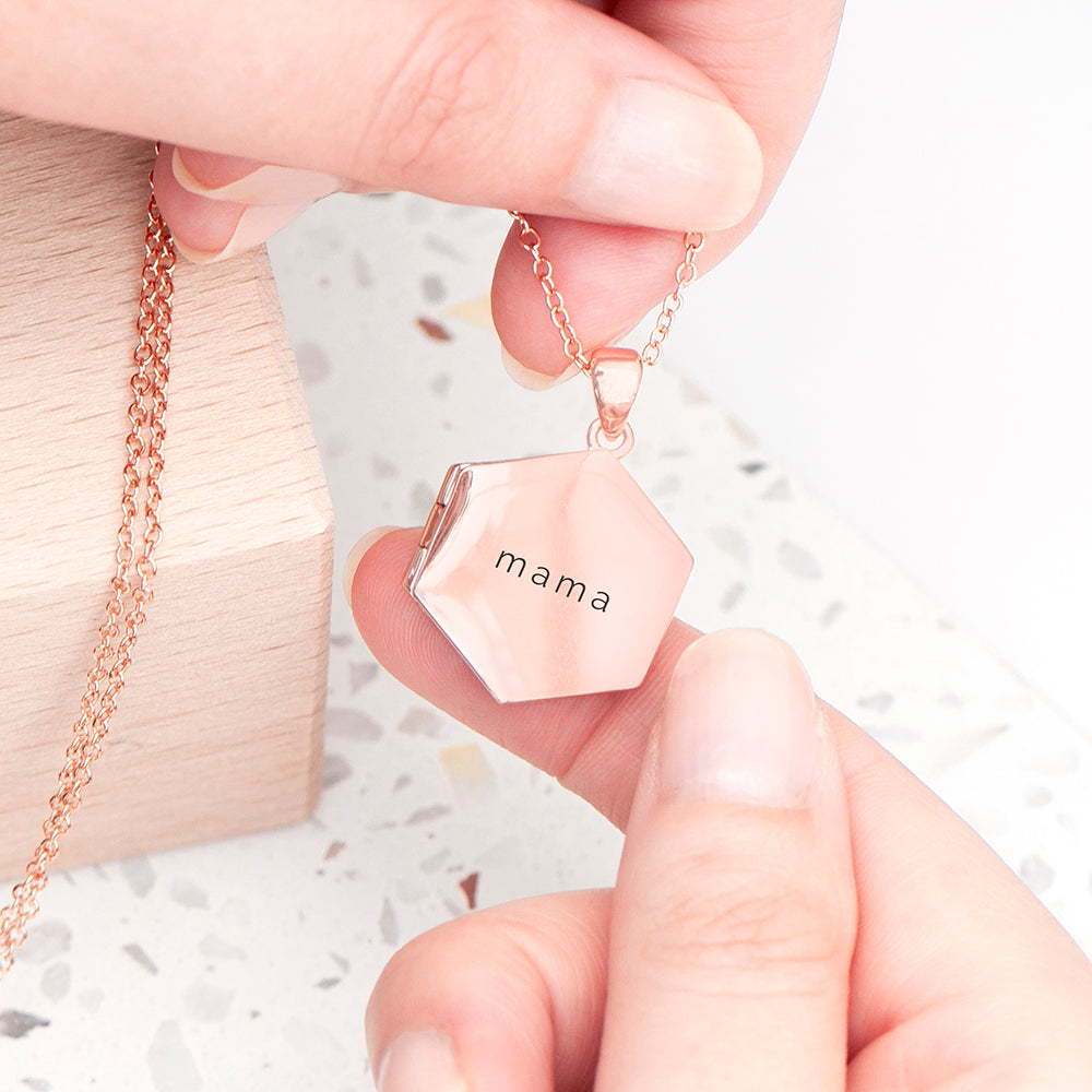 Personalised Hexagonal Photo Locket Necklace - Rose Gold Plated