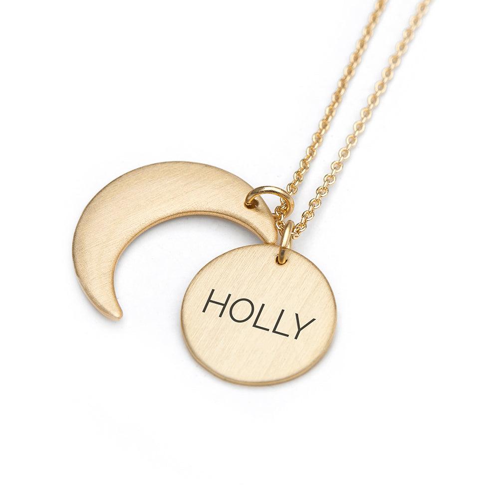 Personalised Matt Gold Moon and Sun Necklace