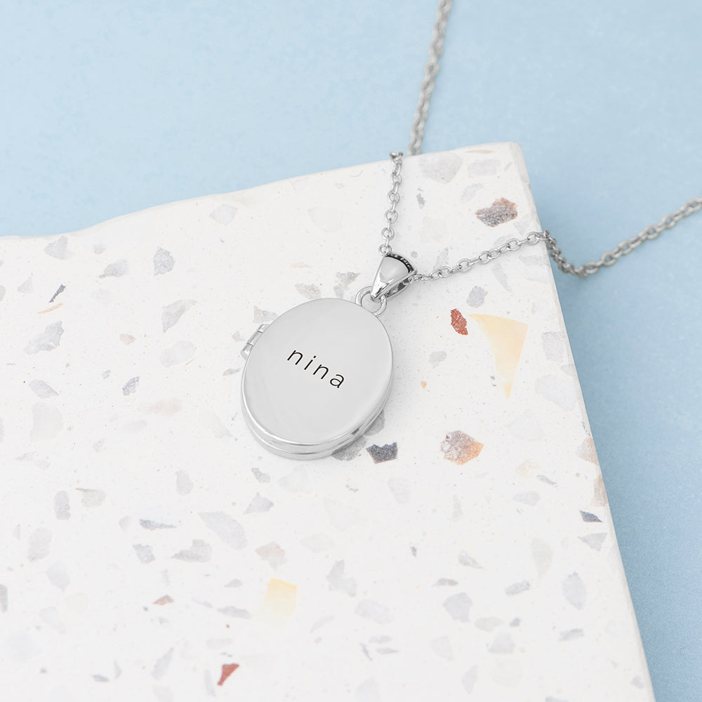 Personalised Oval Photo Locket Necklace - Silver Plated