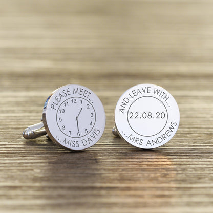 Personalised Please Meet Miss And Leave With Mrs Wedding Cufflinks