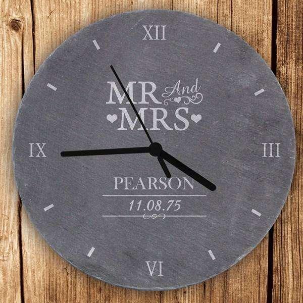 Personalised Mr & Mrs Slate Clock - Myhappymoments.co.uk