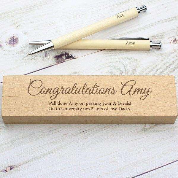 Personalised Any Message Wooden Pen & Pencil Box Set - Myhappymoments.co.uk